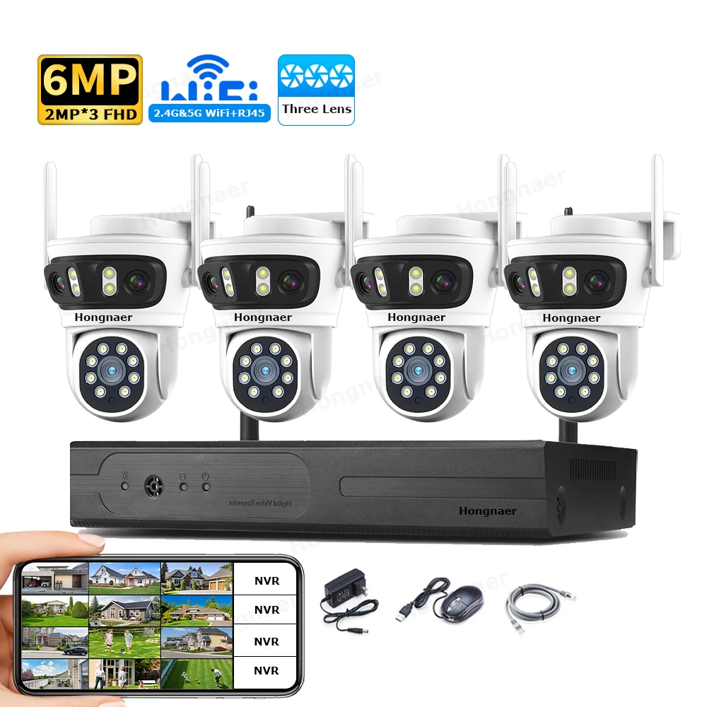 2026 Hongnaer 6MP 4CH 3 Lens 2 - Home Security Wifi Camera ulasan dan harga